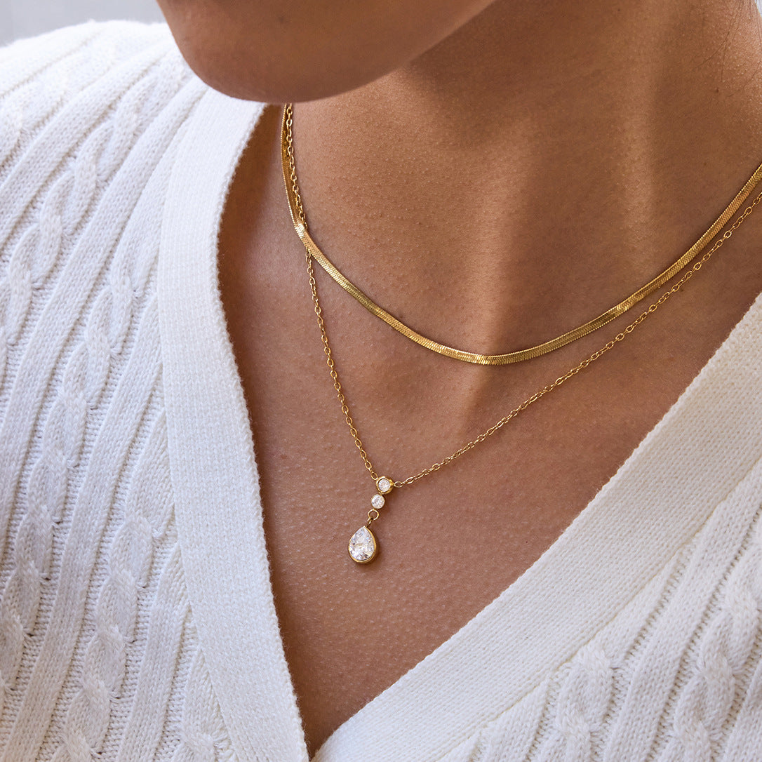 Olive Layered Diamond Pendant Chain Necklace