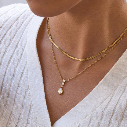 Olive Layered Diamond Pendant Chain Necklace