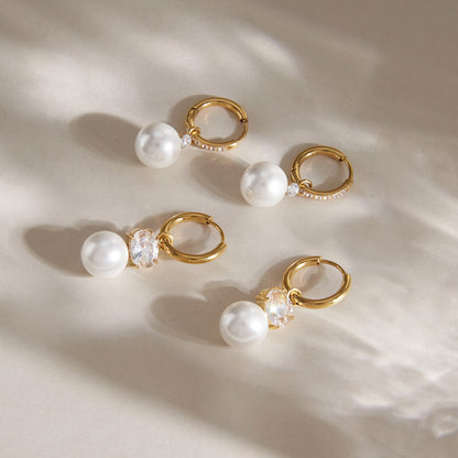 Gemma Diamond Pearl Drop Hoop Earrings