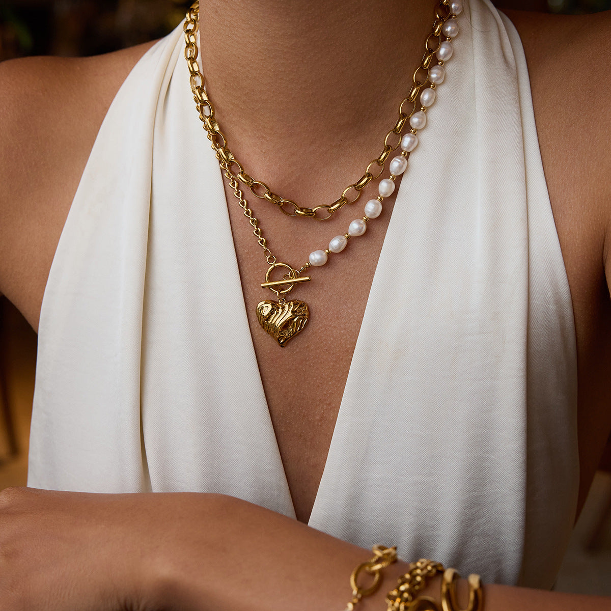 Juliet Heart Pendant Pearl Necklace