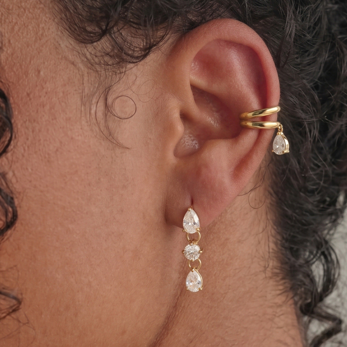 Mirabella Minimalist Diamond Hoop Ear Cuffs