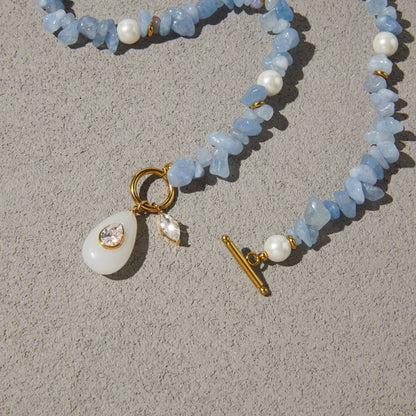 Aquamarine Beaded Pendant Necklace