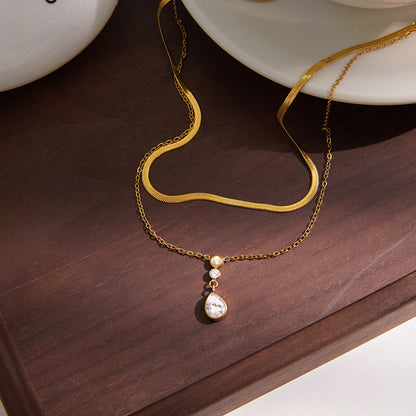Olive Layered Diamond Pendant Chain Necklace