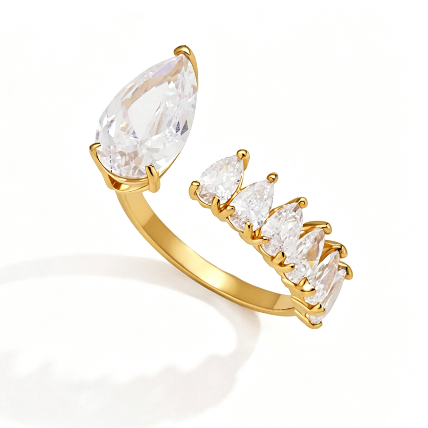 Carmen Luxurious Teardrop Open Ring | 18K Gold | Vinajewelry