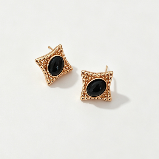 Boucles d'oreilles minimalistes en agate naturelle et or 18 carats