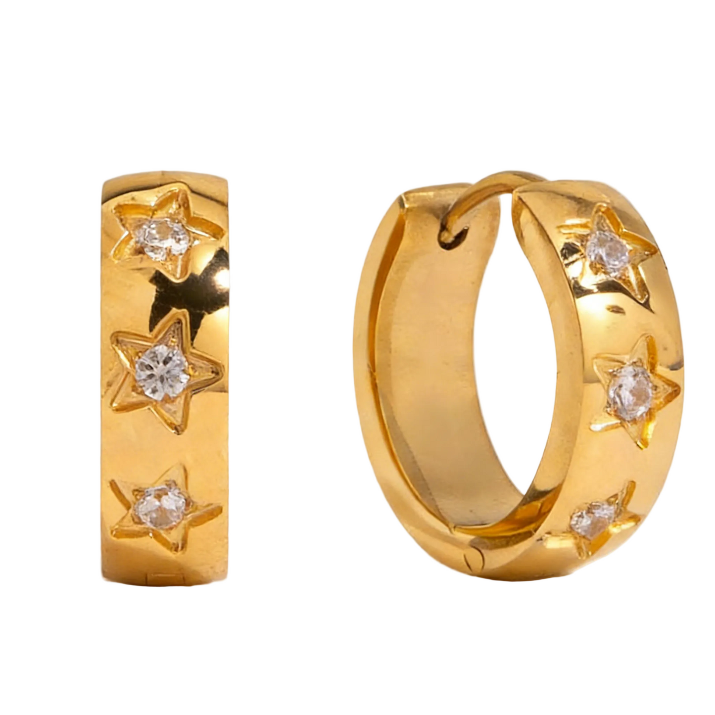 Simple Diamond Hoop Earrings - 18K Gold Plated Stainless Steel | Vinajewelry