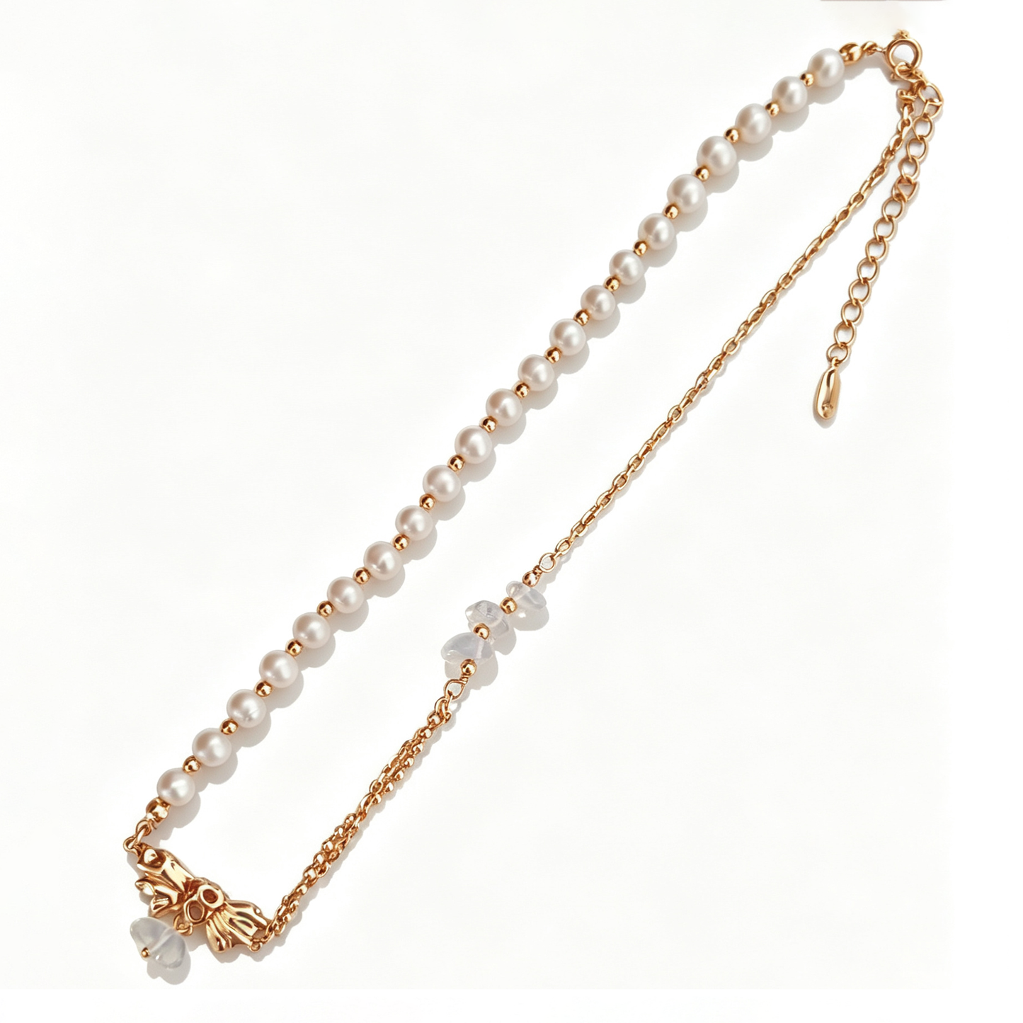 Josephine Pearl Moonstone Bow Necklace