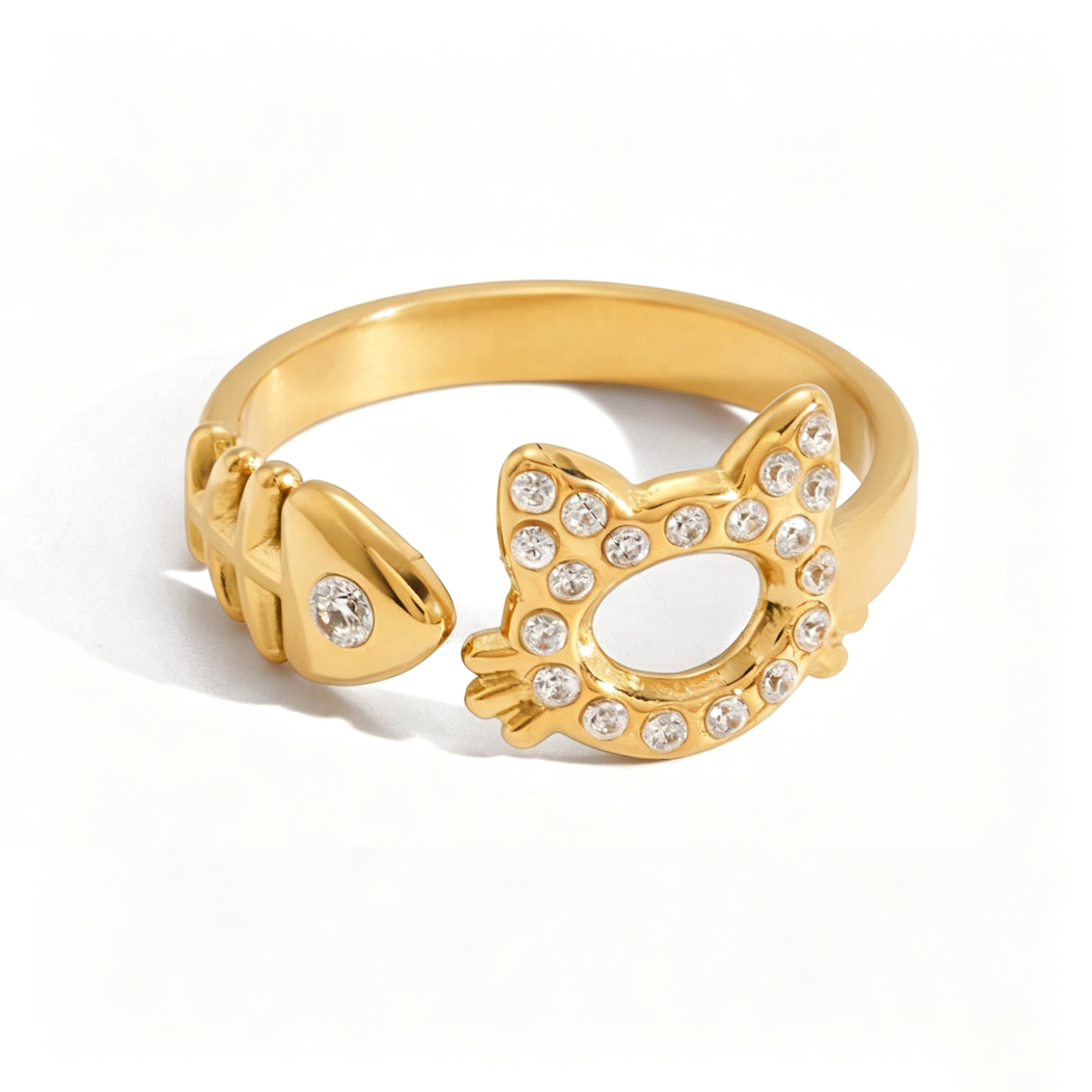Kitten Diamond Open Ring | 18K Gold PVD | Vinajewelry