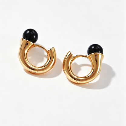 Sculptural Black Agate Hoop Earrings