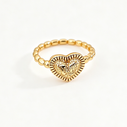 Vintage Love Heart Texture Ring