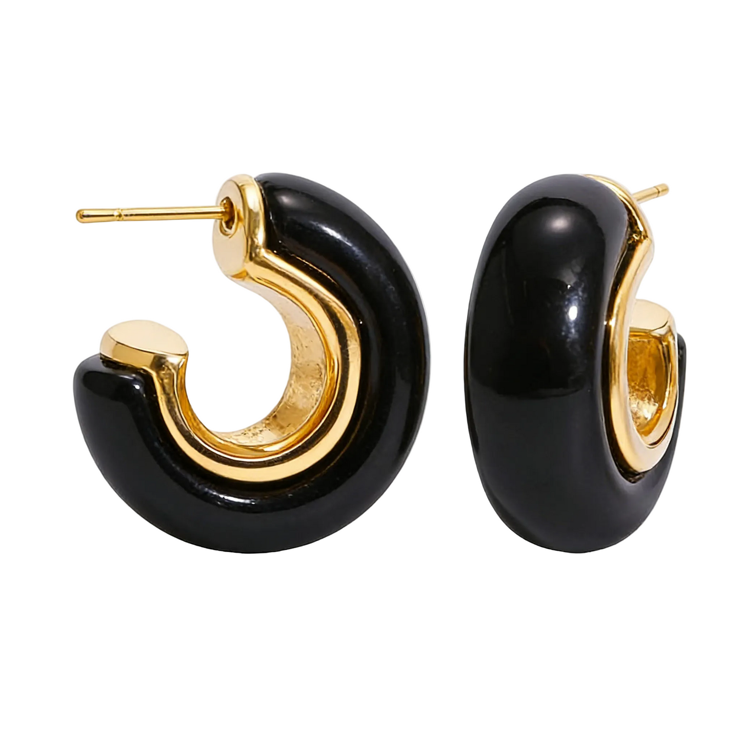18K Gold Plated Resin Hoop Earrings - Waterproof Minimalist Jewelry