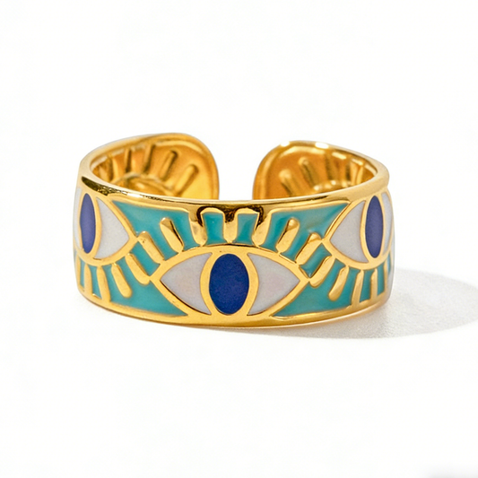 Bague ouverte simple œil maléfique en or 18 carats