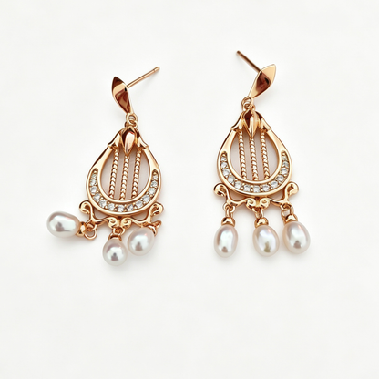 Elegant Harp Pearl Dangle Earrings