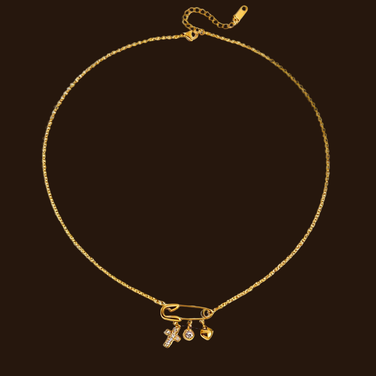 Luxury Diamond Cross Heart Paperclip Pendant Stacked Necklace 18k Gold