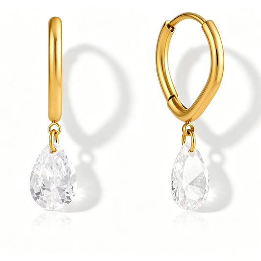 Audrey Teardrop Diamond Hoop Earrings | 18K Gold PVD | Vinajewelry