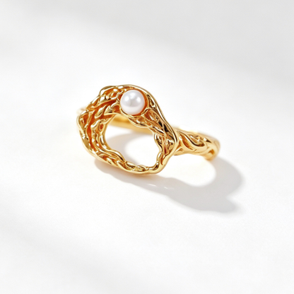 Bague ouverte élégante en or 18 carats et perle naturelle