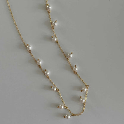 14K Gold Tiny Pearl Necklace