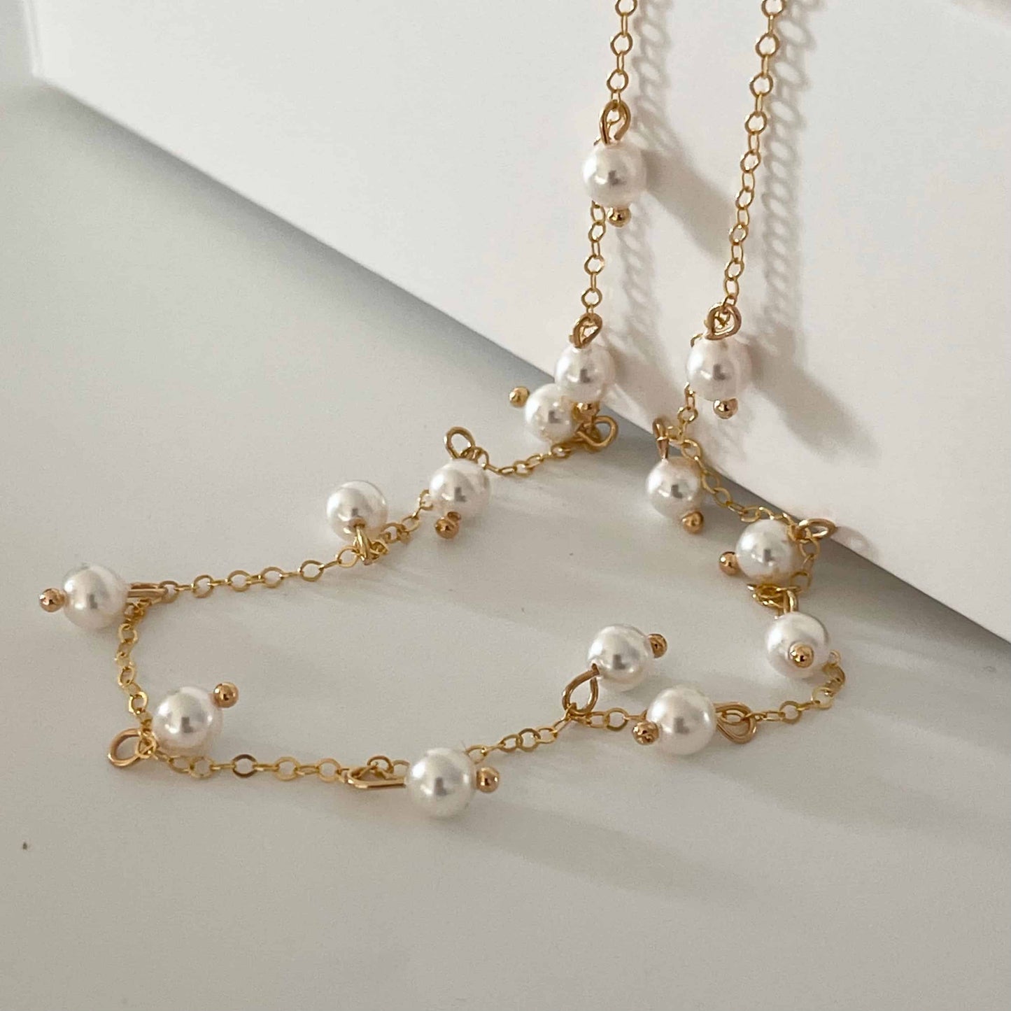 14K Gold Tiny Pearl Necklace