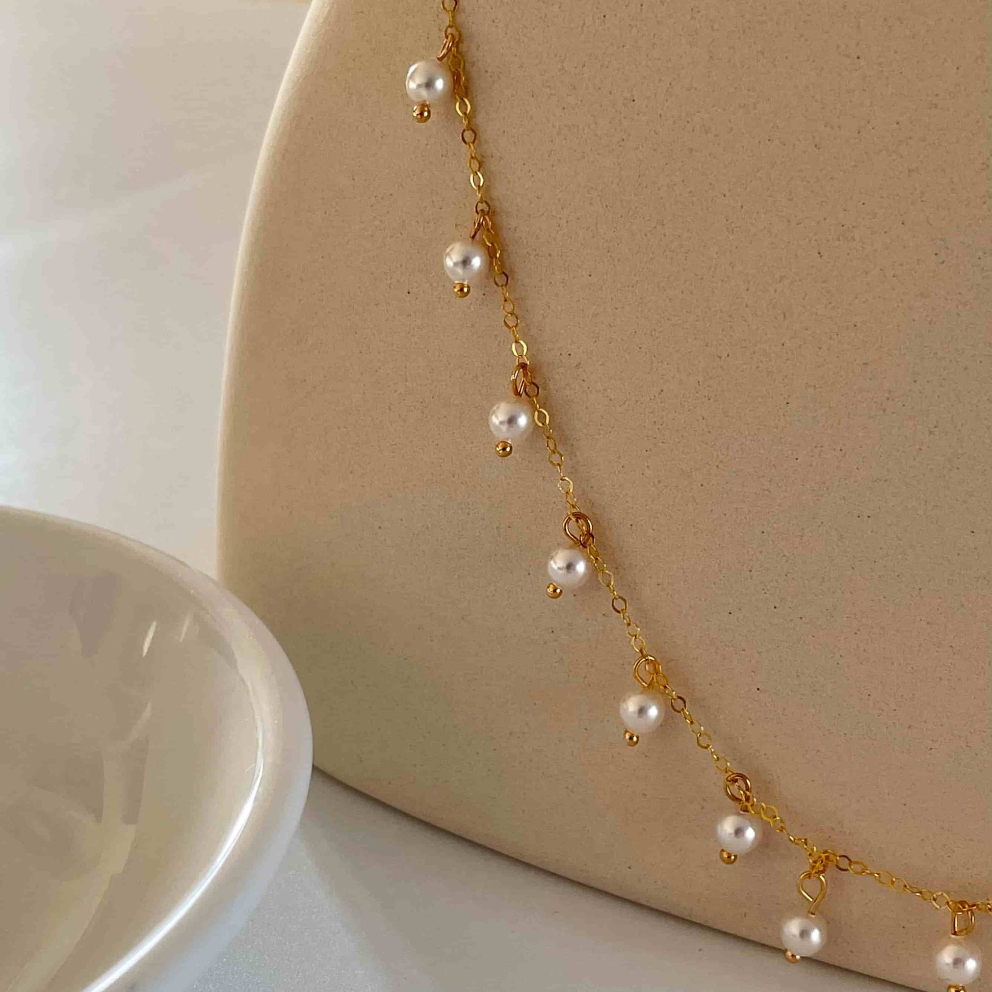 14K Gold Tiny Pearl Necklace - Waterproof Minimalist | Vinajewelry