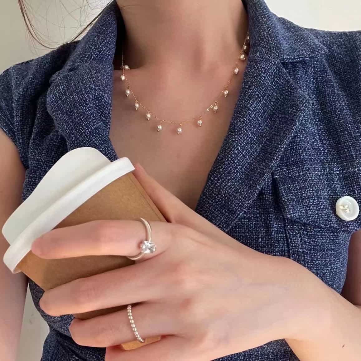 14K Gold Tiny Pearl Necklace