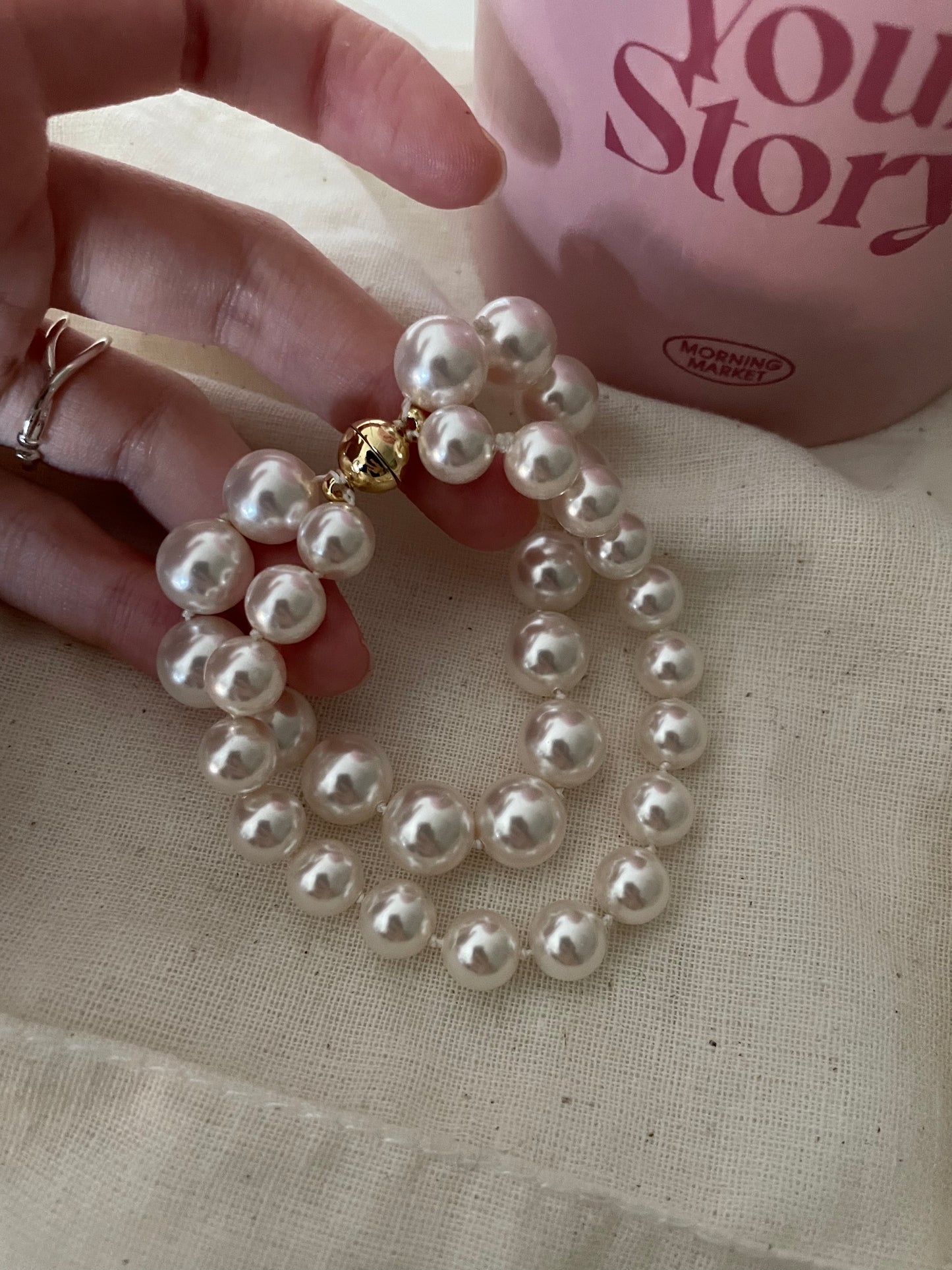 Elegant 14K Gold Double-Layer Pearl Beaded Bracelet