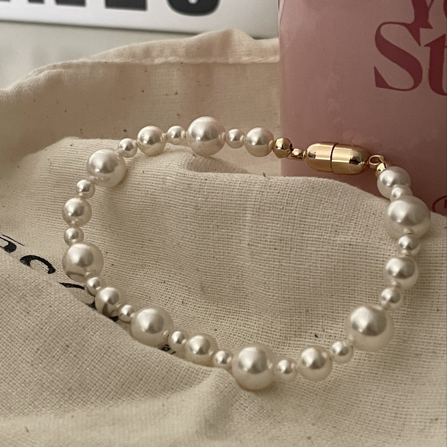 14K Gold Pearl Bracelet Magnetic Clasp - Waterproof | Vinajewelry