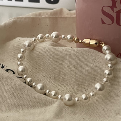 14K Gold Pearl Bracelet Magnetic Clasp - Waterproof | Vinajewelry