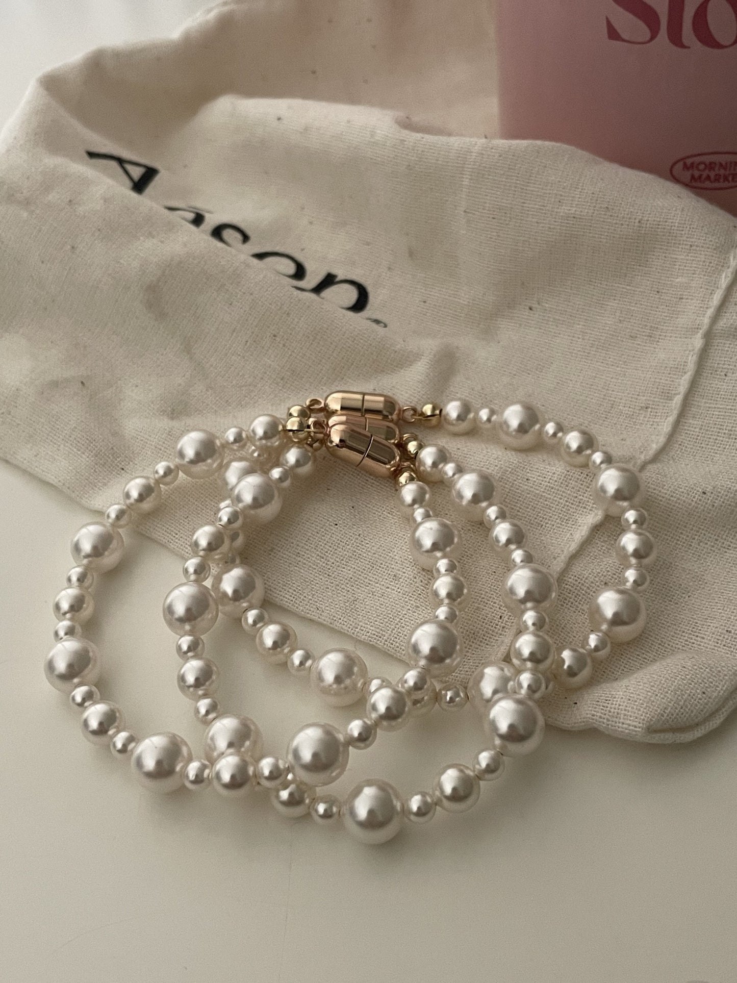 14K Gold Pearl Beaded Bracelet with Magnetic Clasp