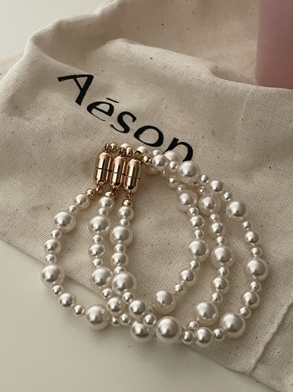 14K Gold Pearl Beaded Bracelet with Magnetic Clasp