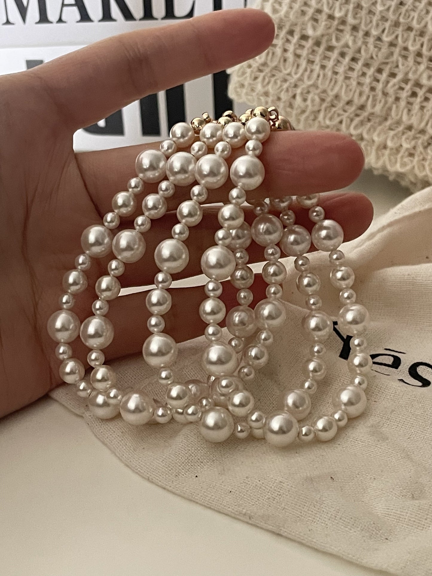 14K Gold Pearl Beaded Bracelet with Magnetic Clasp