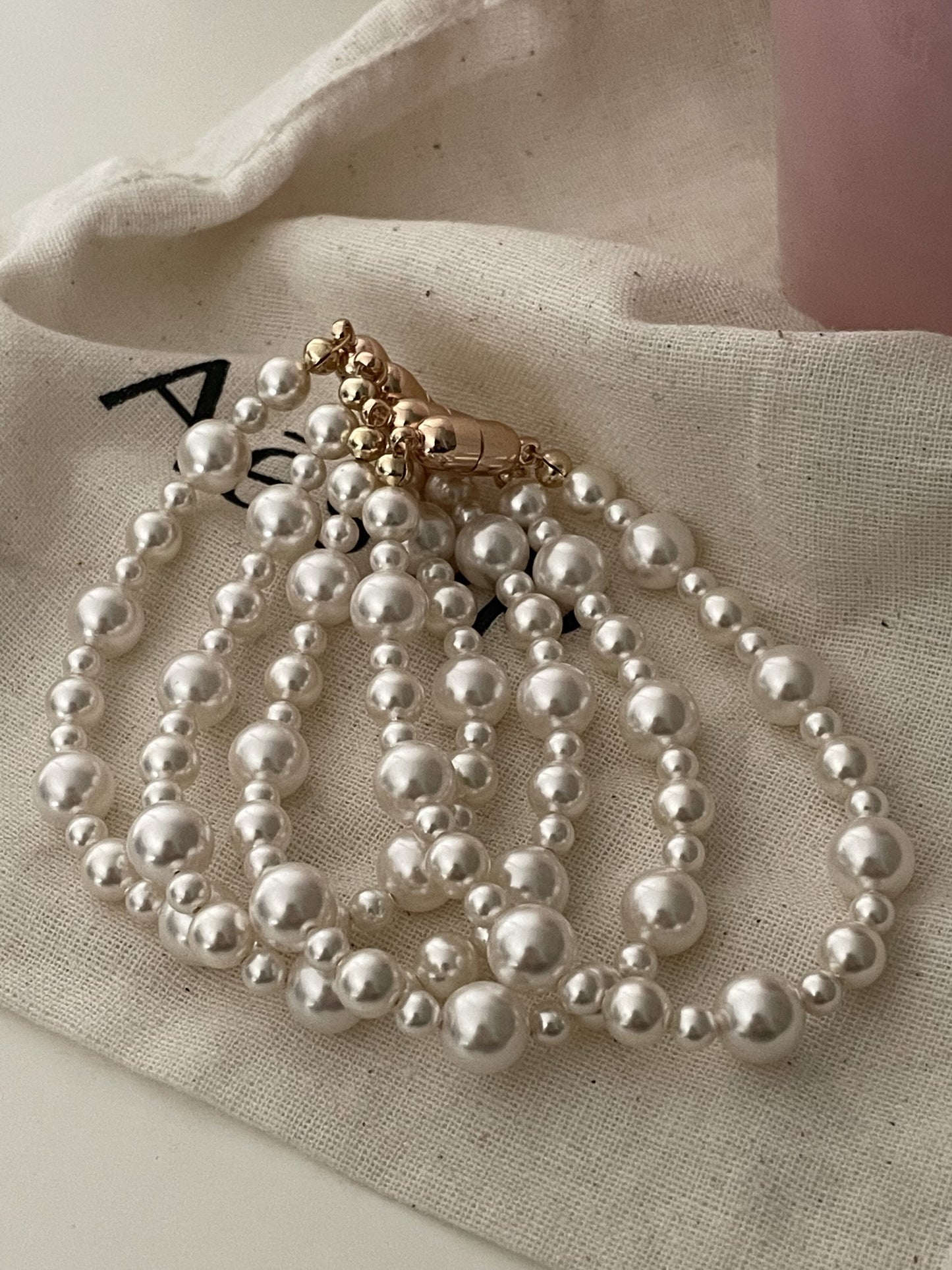 14K Gold Pearl Beaded Bracelet with Magnetic Clasp