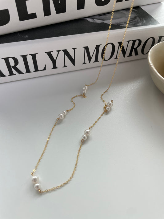 Minimalist 14K Gold Beaded Pearl Necklace 45cm - Waterproof | Vinajewelry