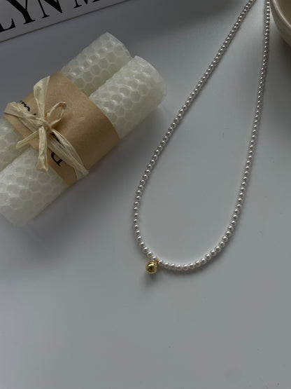 Minimalist 14K Gold Beaded Pearl Necklace