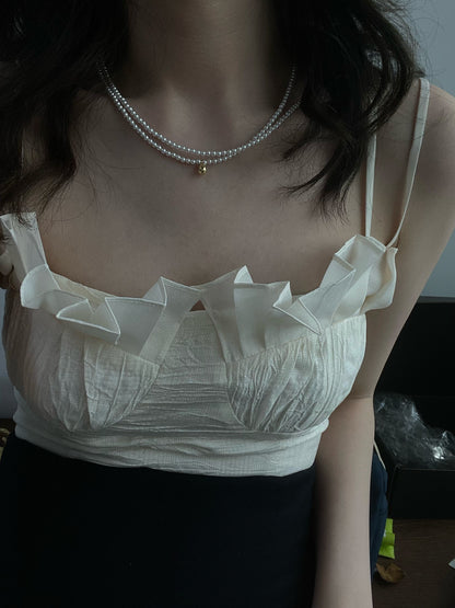 Minimalist 14K Gold Beaded Pearl Necklace