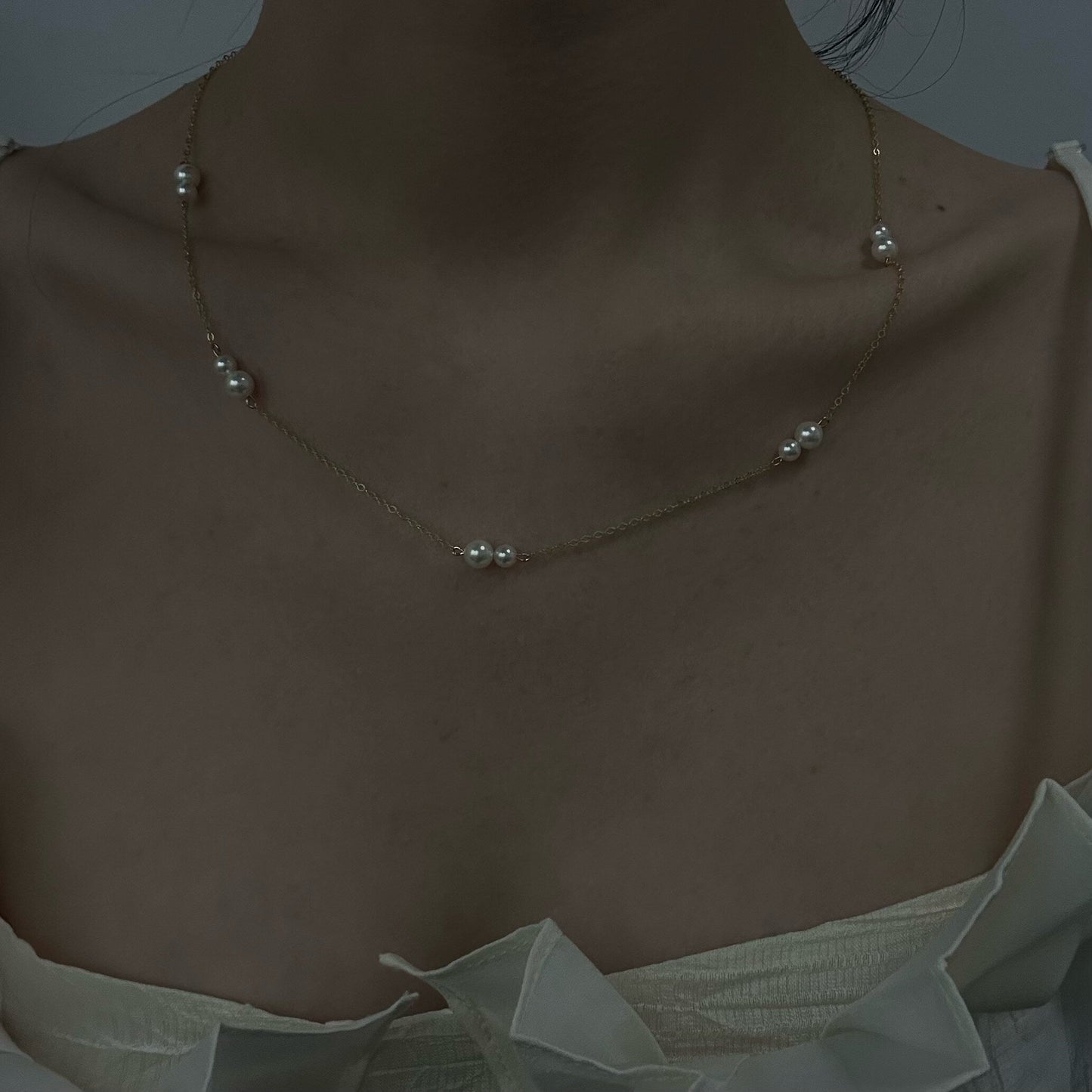 Minimalist 14K Gold Beaded Pearl Necklace