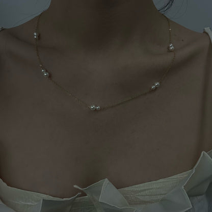 Minimalist 14K Gold Beaded Pearl Necklace