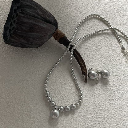 Diamond Grey Pearl Necklace 925 Silver - Waterproof Adjustable | Vinajewelry