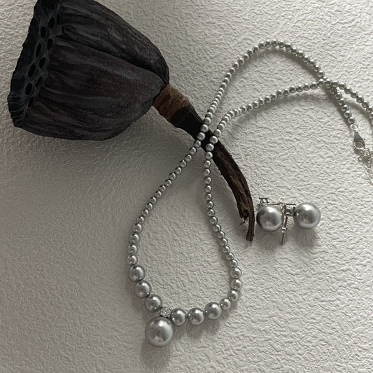 Diamond Grey Pearl Necklace 925 Silver - Waterproof Adjustable | Vinajewelry