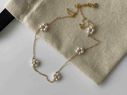 14K Gold Sweet Floral Pearl Beaded Necklace