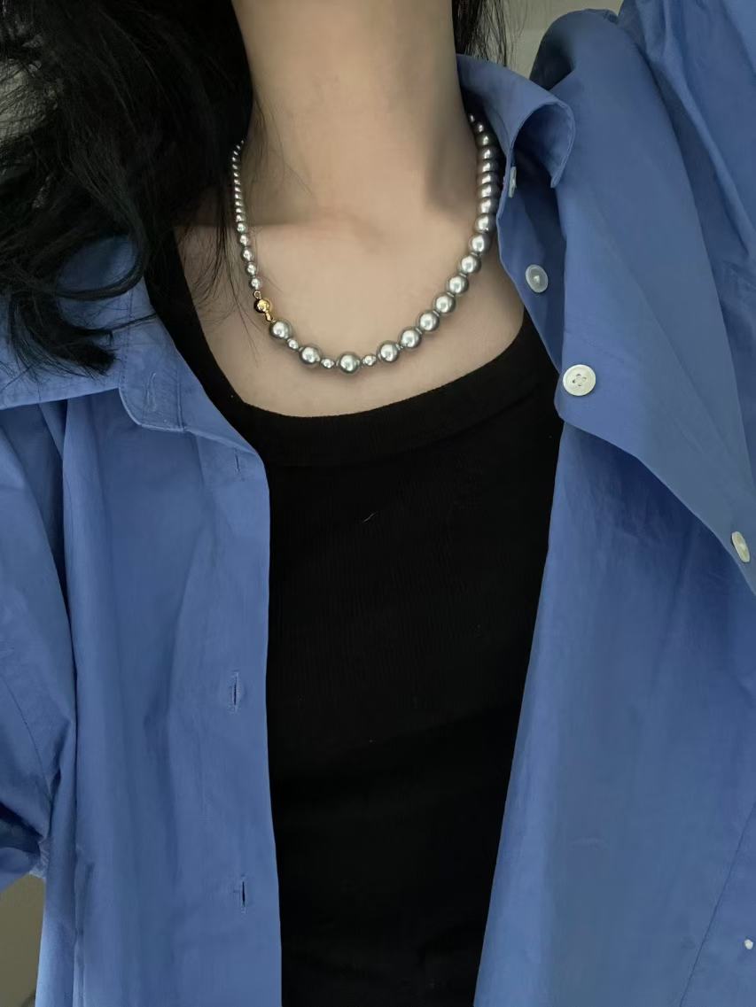 14K Gold Premium Grey Pearl Necklace