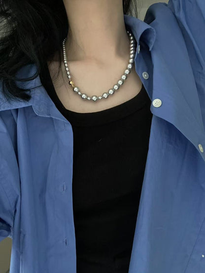14K Gold Premium Grey Pearl Necklace