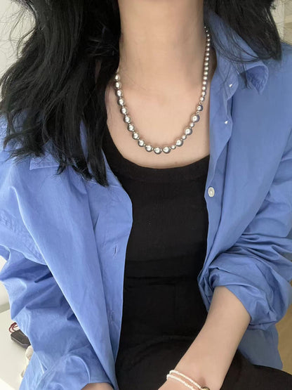 14K Gold Premium Grey Pearl Necklace