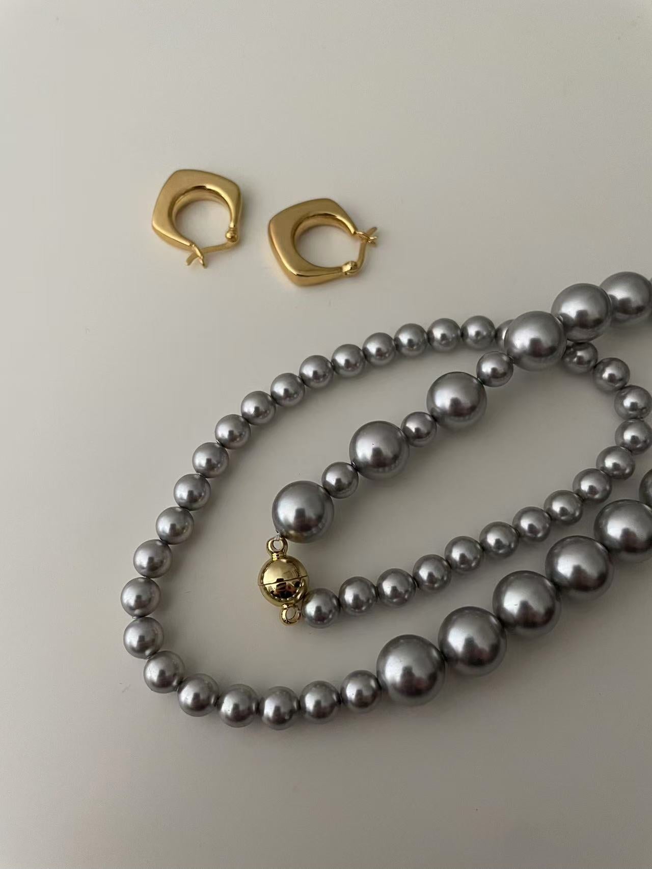 14K Gold Premium Grey Pearl Necklace