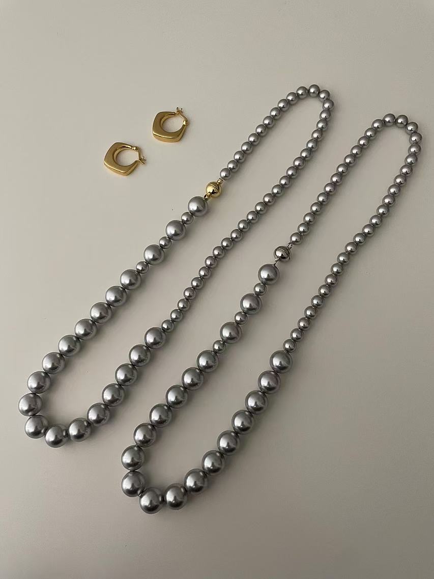 14K Gold Premium Grey Pearl Necklace