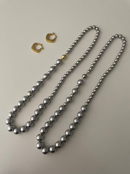 14K Gold Premium Grey Pearl Necklace