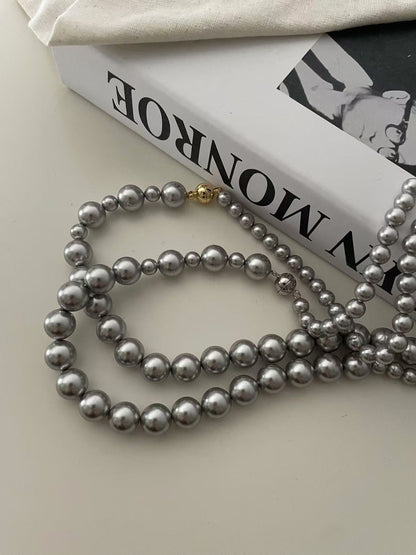 14K Gold Premium Grey Pearl Necklace