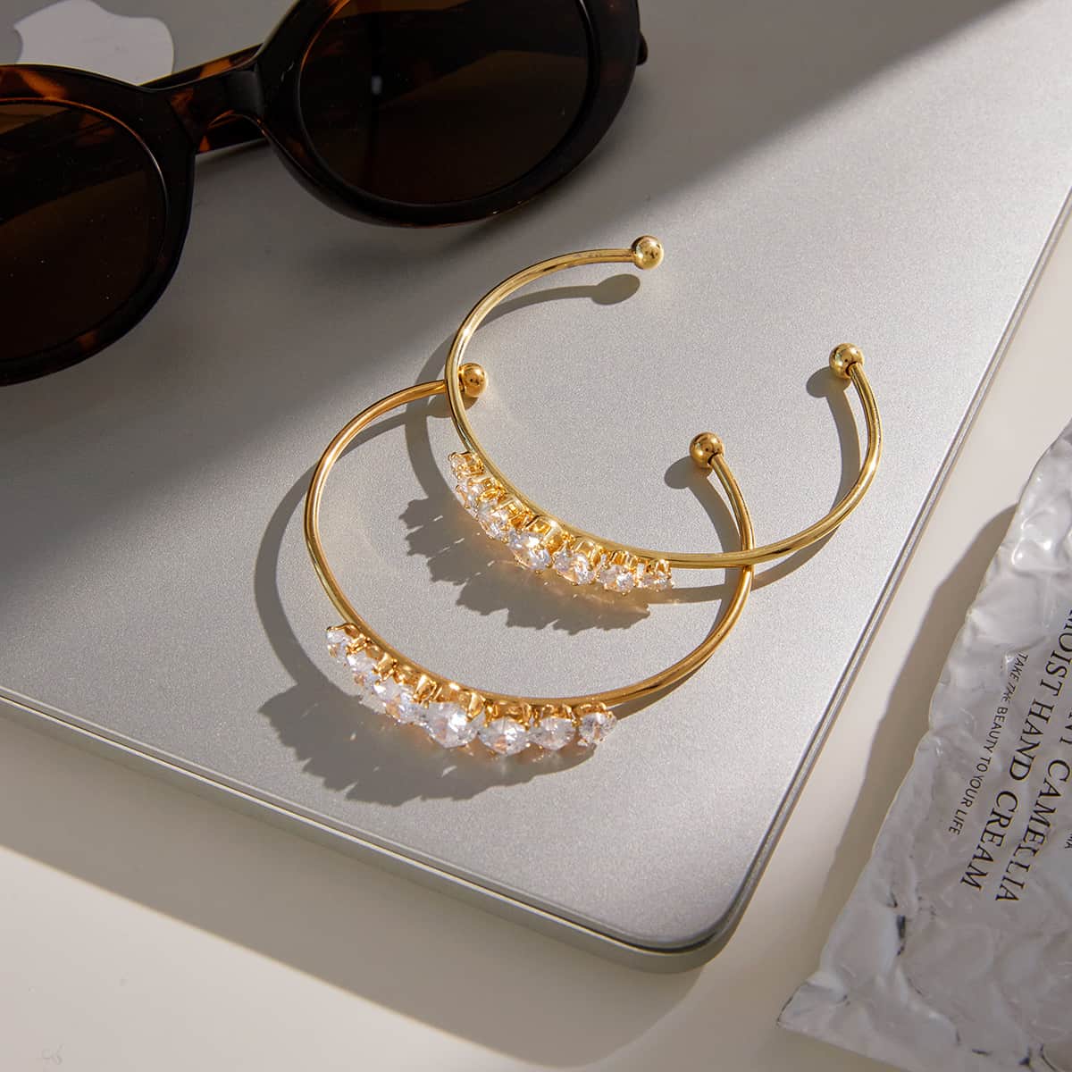 Minimalist Luxury 18K Gold Diamond Open Adjustable Bracelet