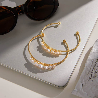 Minimalist Luxury 18K Gold Diamond Open Adjustable Bracelet
