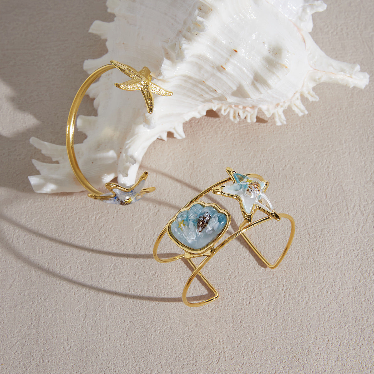 Starfish Open Cuff Bangle Bracelet