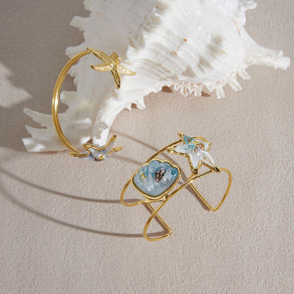 Starfish Open Cuff Bangle Bracelet